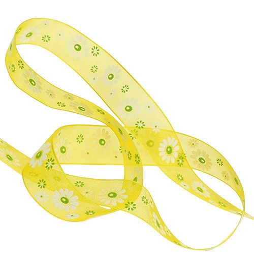 Product Organza ribbon yellow with flowers 20mm 20m