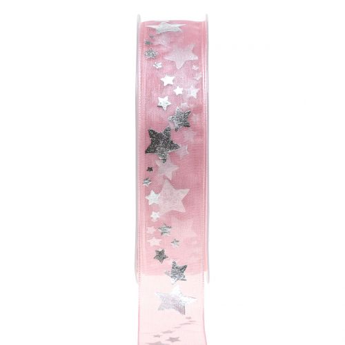 Floristik24 Organza ribbon with star motif pink 25mm 20m