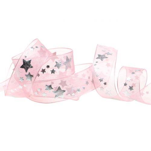 Product Organza ribbon with star motif pink 25mm 20m