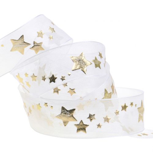 Product Decorative ribbon organza with star motif white 25mm 20m