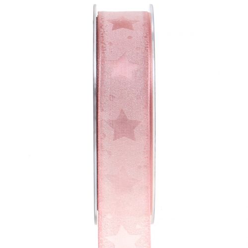 Floristik24 Organza ribbon with star motif pink 25mm 15m