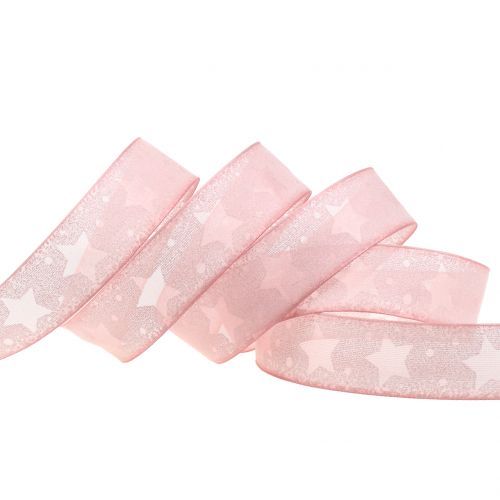 Product Organza ribbon with star motif pink 25mm 15m
