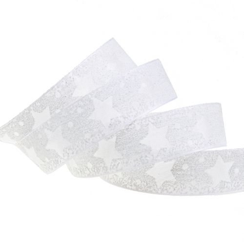 Product Organza ribbon with star motif white 25mm 15m