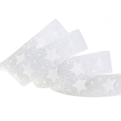 Organza ribbon with star motif white 25mm 15m | Floristik24.ie