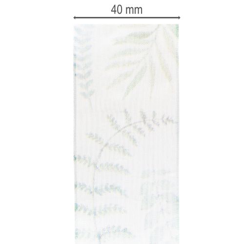 Product Organza ribbon, chiffon ribbon, leafy branches, green, 40mm, 15m