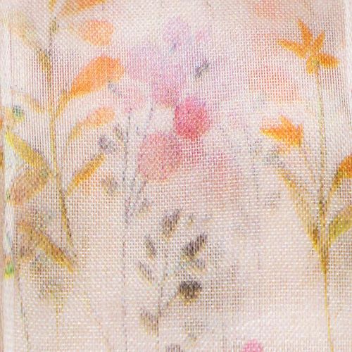 Product Organza ribbon, chiffon ribbon, floral, orange/pink, 40mm, 15m