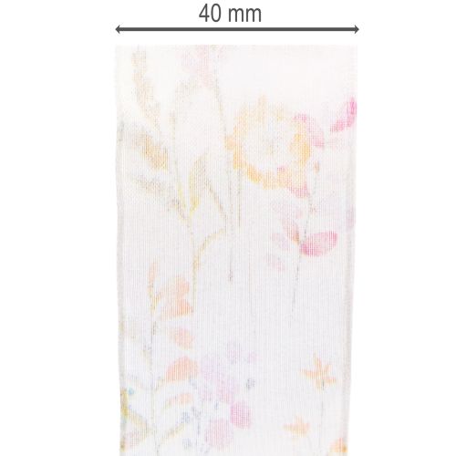 Product Organza ribbon, chiffon ribbon, floral, orange/pink, 40mm, 15m