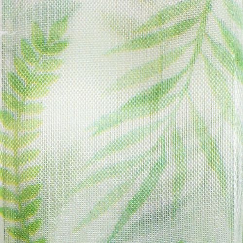 Product Organza ribbon, chiffon ribbon, green with leaf tendrils, 40mm wide, 15m long