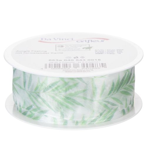 Product Organza ribbon, chiffon ribbon, green plant ribbon, 40mm x 15m