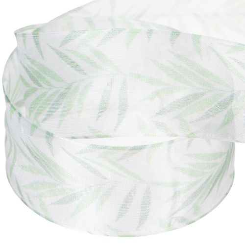 Product Organza ribbon, chiffon ribbon, green plant ribbon, 40mm x 15m