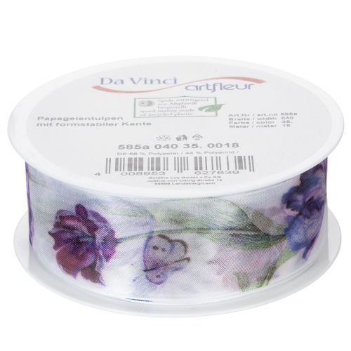 Product Organza ribbon, chiffon ribbon, parrot tulips, purple, 40mm, 18m