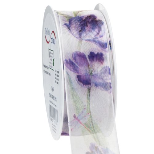 Floristik24 Organza ribbon, chiffon ribbon, parrot tulips, purple, 40mm, 18m