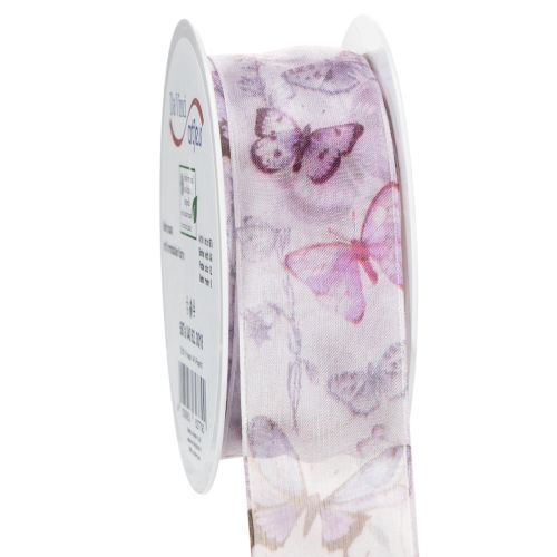 Floristik24 Organza ribbon, chiffon ribbon, butterflies, purple, 40mm, 18m