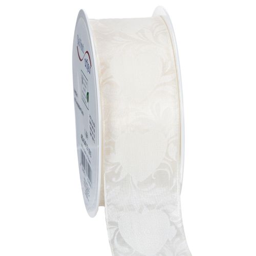 Floristik24 Organza ribbon, cream, decorative ribbon with hearts, 40mm wide, 15m long