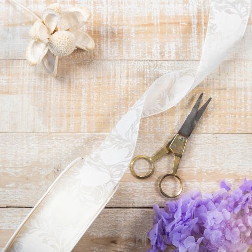 Product Organza ribbon, cream, decorative ribbon with hearts, 40mm wide, 15m long