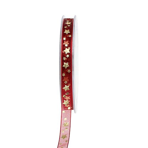 Product Organza ribbon dark red with stars 15mm 20m