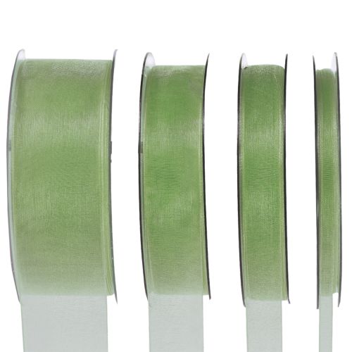 Product Organza ribbon gift ribbon with selvedge lime green 50m