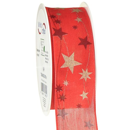Product Christmas ribbon red ribbon with stars wire edge 40mm 15m