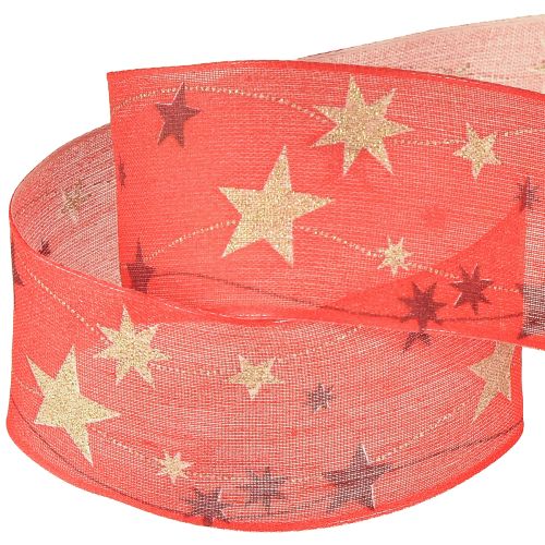Product Christmas ribbon red ribbon with stars wire edge 40mm 15m