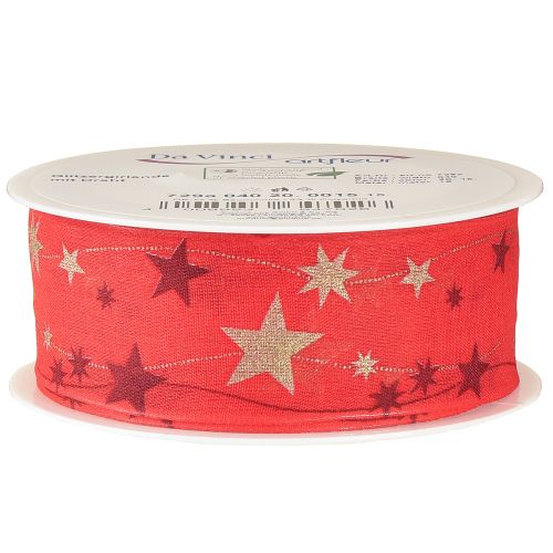 Product Christmas ribbon red ribbon with stars wire edge 40mm 15m