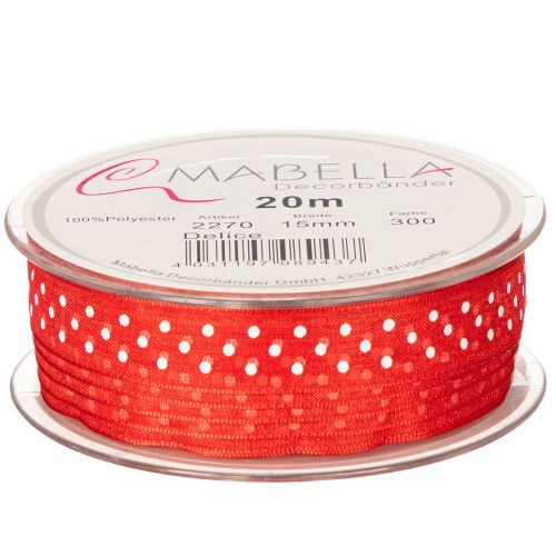 Product Ribbon with polka dot pattern for versatile seasonal gift wrapping, 1.5cm wide, 20m long