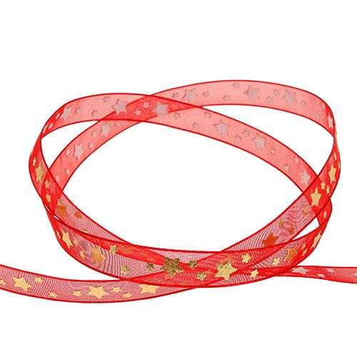Product Organza ribbon red with stars 10mm 20m