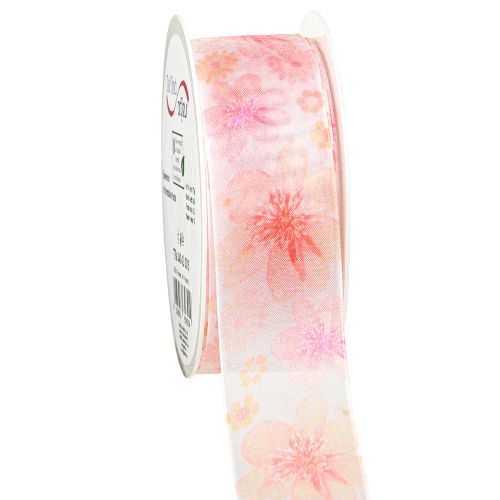 Floristik24 Organza Ribbon with Flowers Gift Ribbon Apricot 40mm 15m