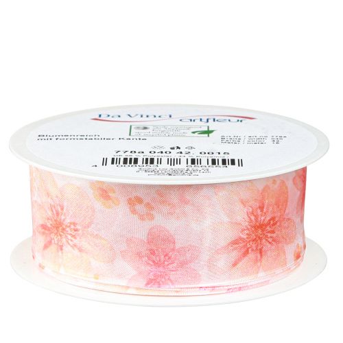 Product Organza Ribbon with Flowers Gift Ribbon Apricot 40mm 15m