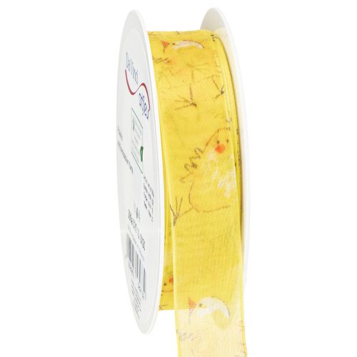 Floristik24 Organza ribbon with chick gift ribbon yellow 25mm 20m