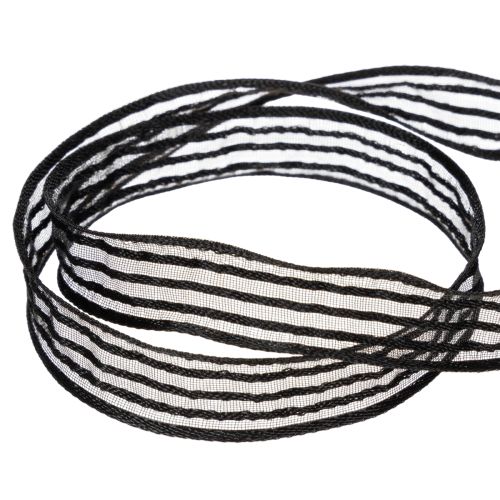 Product Organza ribbon with stripes, gift ribbon, black, 15mm wide, 20m long