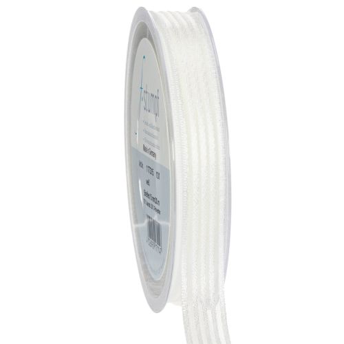 Floristik24 Organza ribbon with stripes, gift ribbon, white, 15mm, 20m