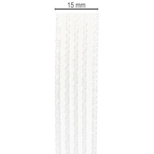 Product Organza ribbon with stripes, gift ribbon, white, 15mm, 20m