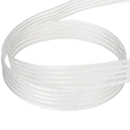 Product Organza ribbon with stripes, gift ribbon, white, 15mm, 20m