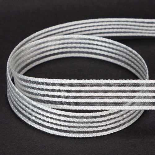 Product Organza ribbon with stripes, gift ribbon, white, 15mm, 20m