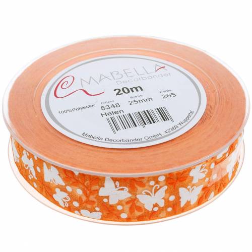 Floristik24 Organza Ribbon Butterflies 25mm Orange Decorative Ribbon Gift Ribbon 20m