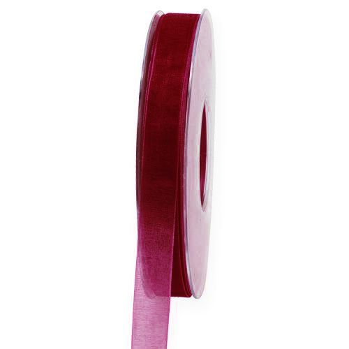 Floristik24 Organza ribbon selvage ribbon Organza Bordeaux 15mm 50m