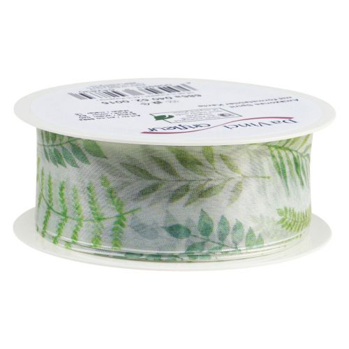 Product Organza ribbon chiffon ribbon green leaf tendrils 40mm 15m