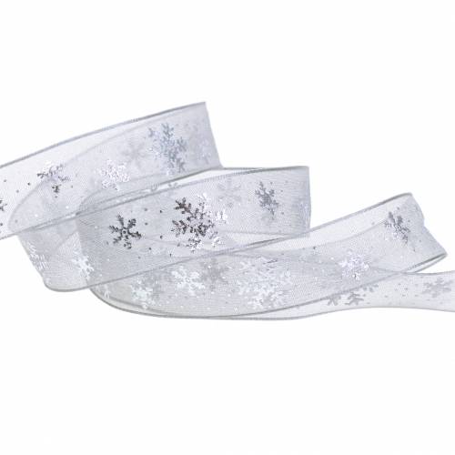 Product Organza ribbon with snowflake gray 15mm 20m