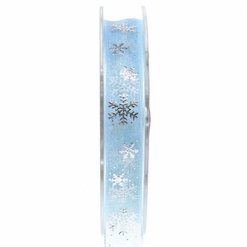 Floristik24 Organza ribbon with snowflake light blue 15mm 20m