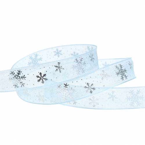 Product Organza ribbon with snowflake light blue 15mm 20m