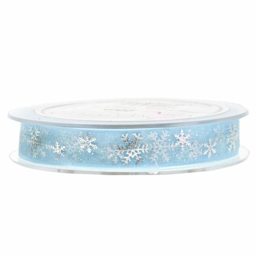 Floristik24 Organza ribbon with snowflake light blue 15mm 20m