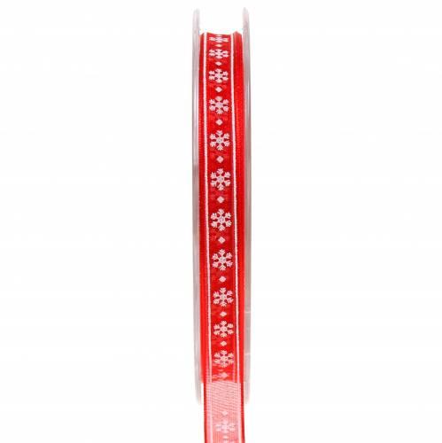 Floristik24 Organza ribbon with snowflake red 10mm 20m