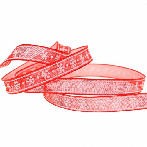 Product Organza ribbon with snowflake red 10mm 20m