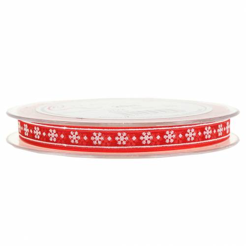 Floristik24 Organza ribbon with snowflake red 10mm 20m
