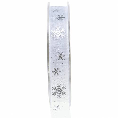 Floristik24 Organza ribbon with snowflake white 15mm 20m