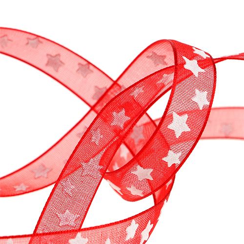 Product Organza ribbon with star pattern red 10mm 20m