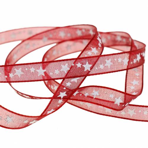 Product Organza ribbon with star dark red 6mm 20m
