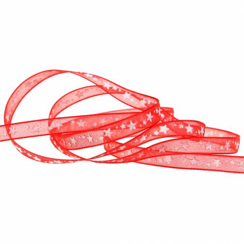 Product Organza ribbon with star red 6mm 20m