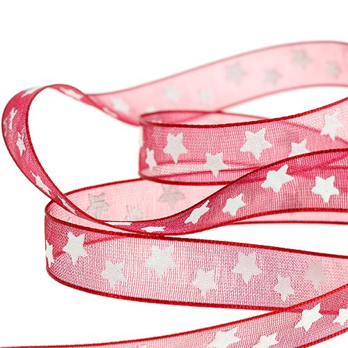 Floristik24 Organza ribbon with star pattern Bordeaux 10mm 20m