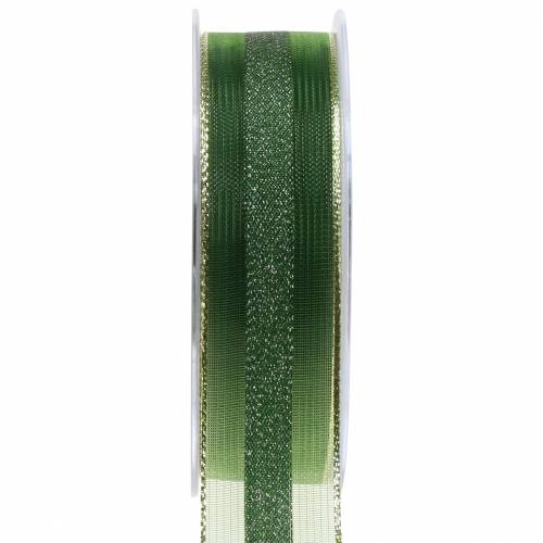 Floristik24 Organza ribbon with stripes pattern green 25mm 20m